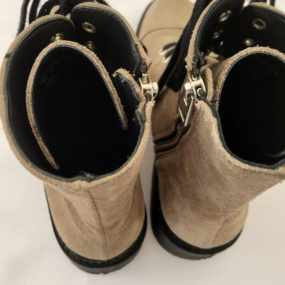 All Saints Lace Up Side Zipper Tan Taupe Suede Lug Combat Boots - Picture 4 of 13